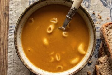 Turnip and carrot soup in a soup bowl