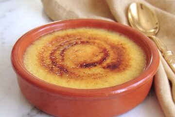 Portuguese Crème Brûlée in a clay bowl