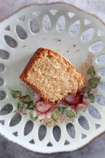 Strawberry yogurt cake slice on a plate